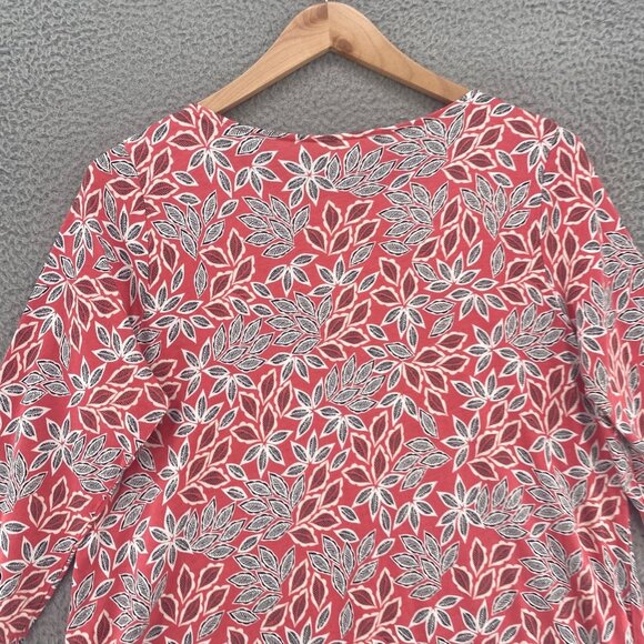 J Jill Top Womens Large Pink Leaf Floral 3/4 Sleeve Tunic Stretch Knit Pullover - Picture 4 of 10